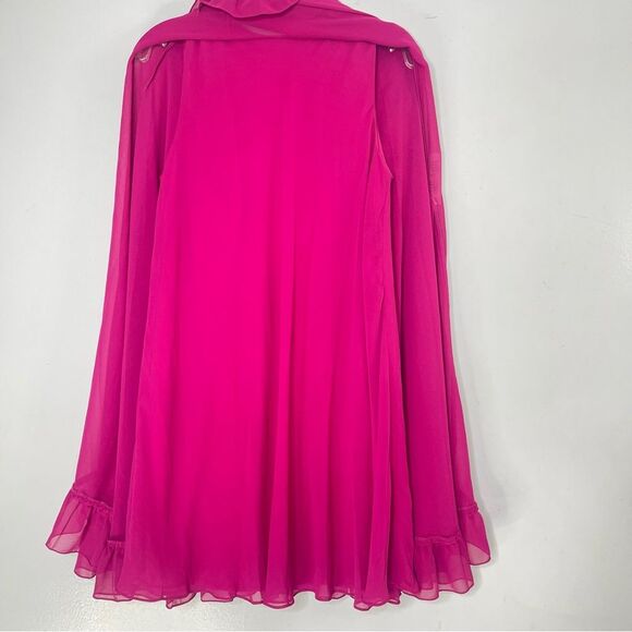 Mac Duggal 55407 High Neck Ruffle Cape Fuchsia (Pink) Chiffon Mini Dress, Size 8 - Picture 5 of 10